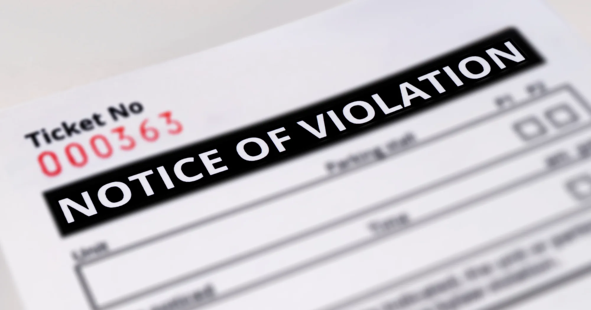 Notice of Violation ticket form with ticket number 000363 in red