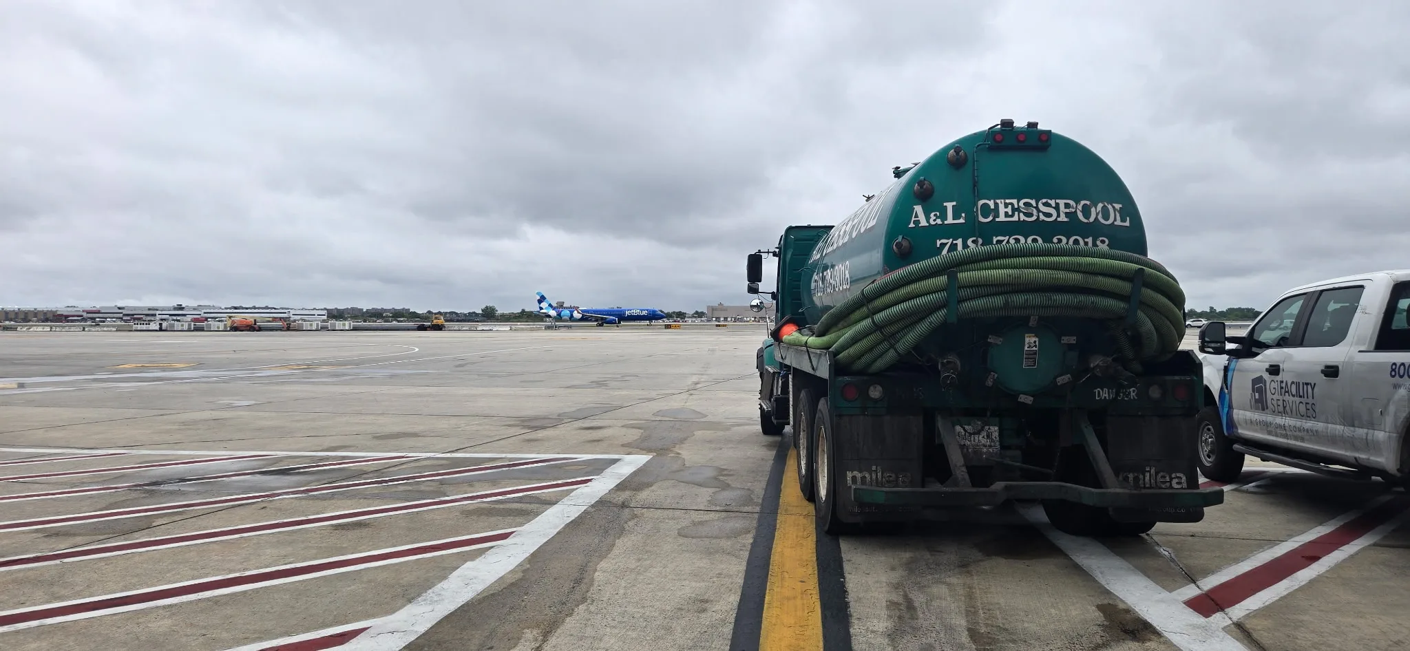A&L Cesspool vacuum tanker working on an airport apron